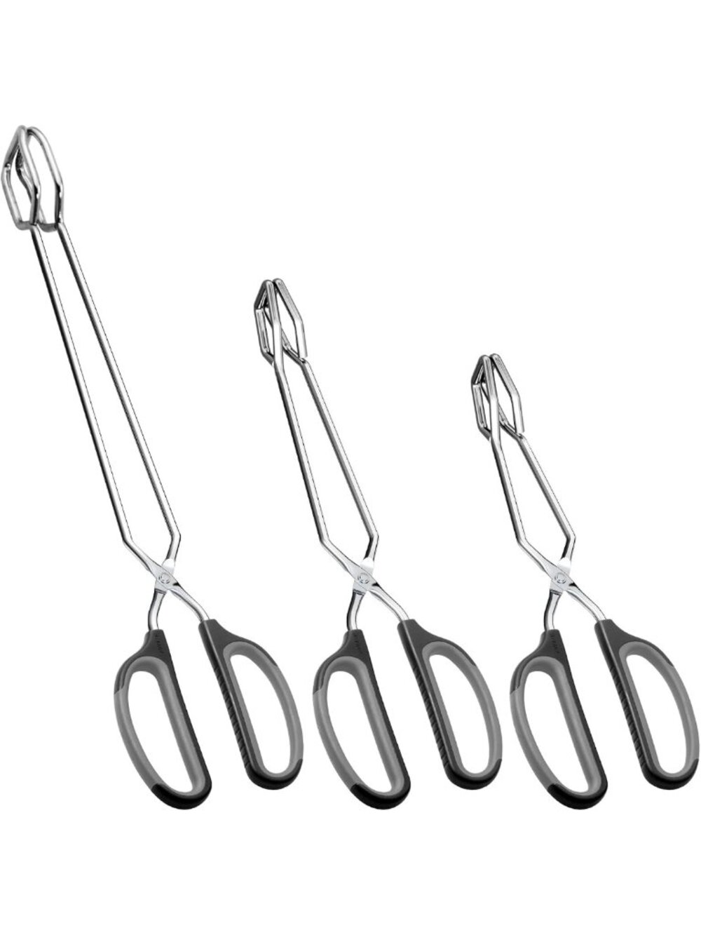 Stainless Steel Scissor Tongs Set of 3 - Cooking Tongs with Black Handles, 10